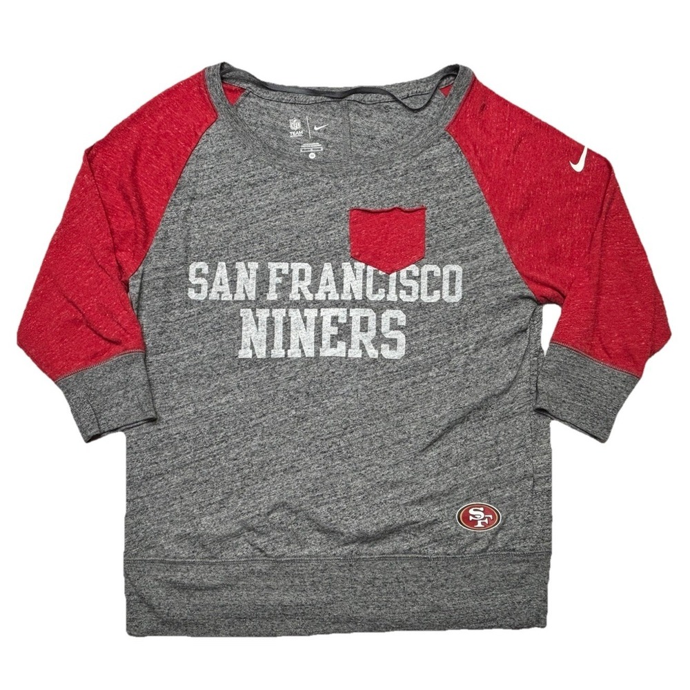 Nike NFL San Francisco 49ers Shirt Womens‎ M Gray Red 3/4 Sleeve Raglan Retro